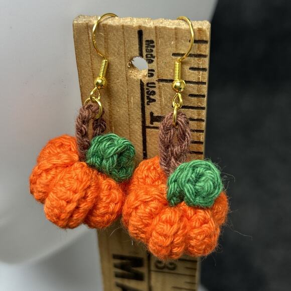 NEW Handmade Crochet Pumpkin Earrings by Elevate Crochet - Picture 1 of 9